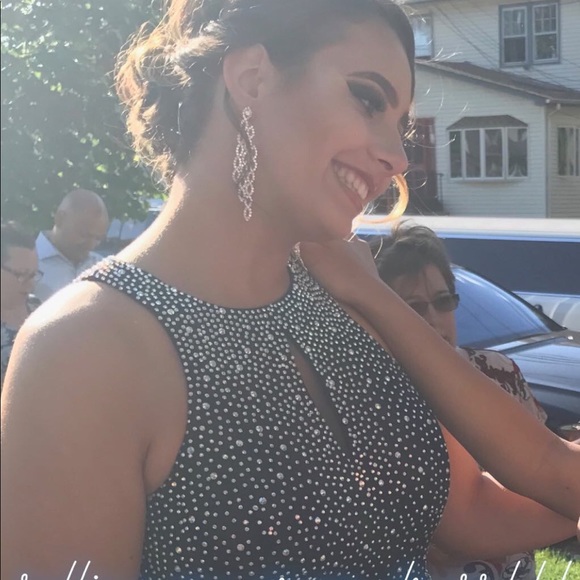 Navy Blue Studded Prom Dress - Picture 2 of 5